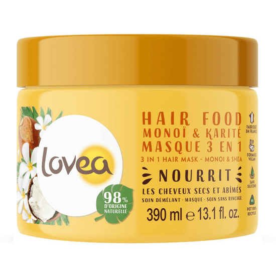 Mascara Cabello Seco y Dañado 3 en 1 Monoi Karité 390ml, Lovea