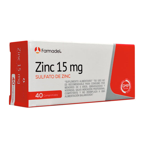 Zinc 15 mg, Sulfato de Zinc (40 comp)
